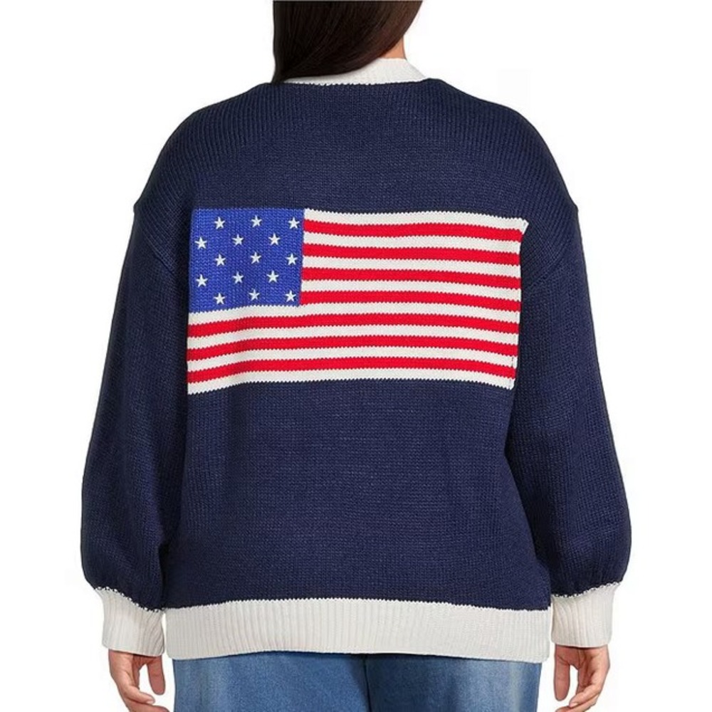 Sugarlips Curve American Flag Cardigan Sweater Navy  Womens 2X NEW Preppy USA